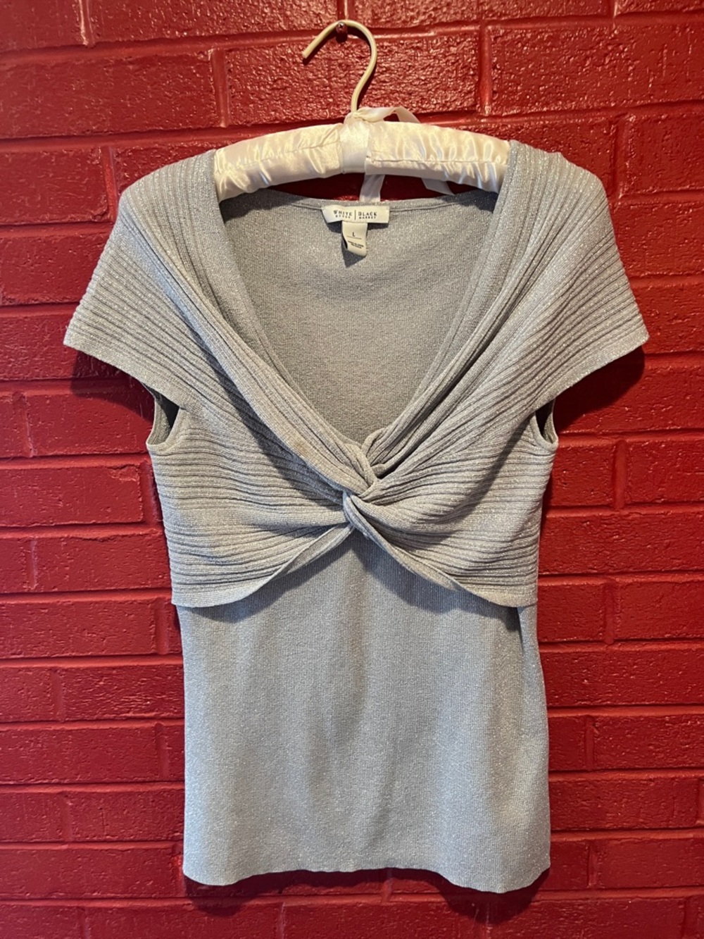 White House Black Market Silver Twist-Front Knit Camisole